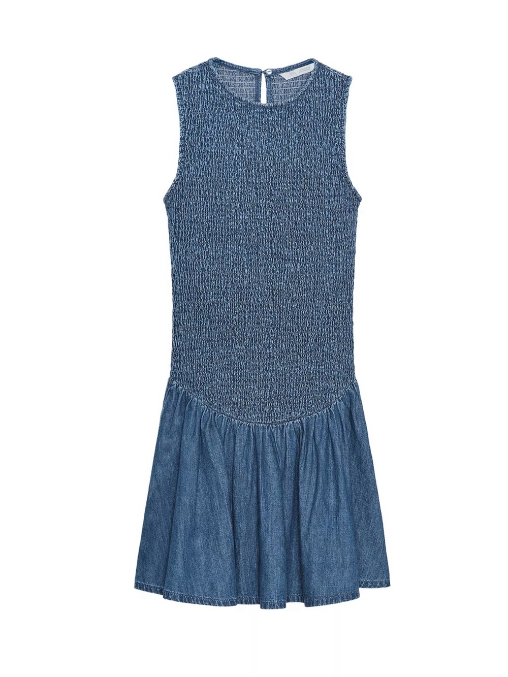 Zara Blue Smocked Denim Mini Dress